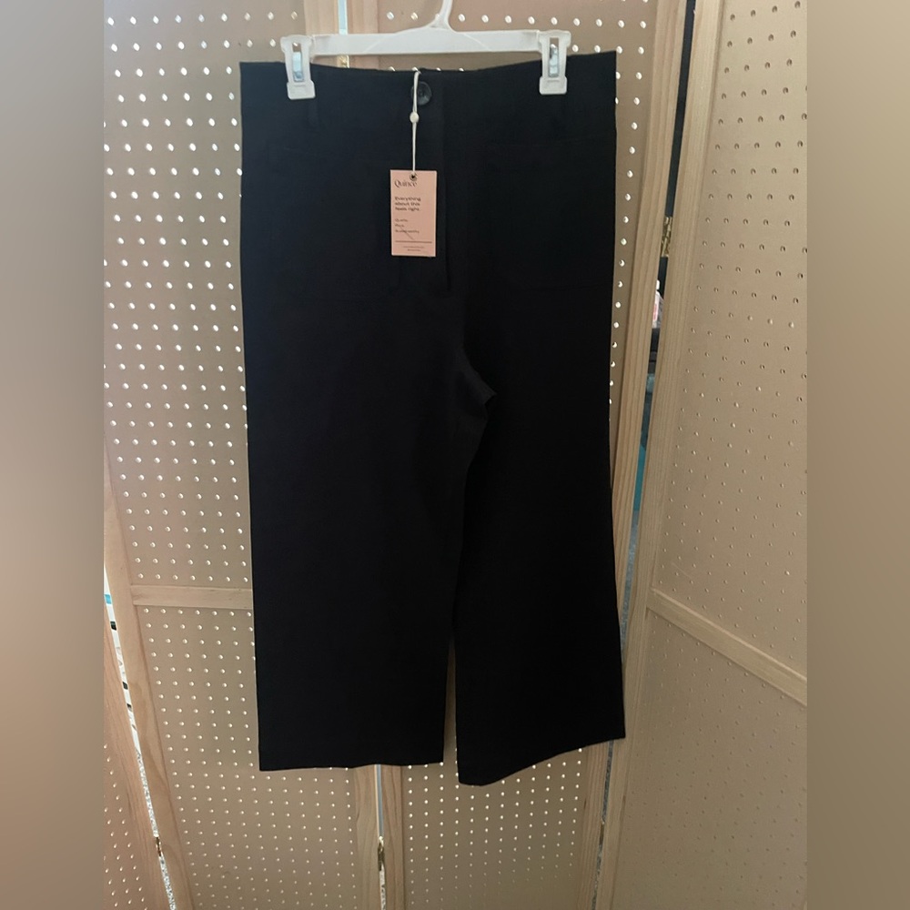 Quince Ultra Stretch Ponte Cropped Wide Leg Pants Black 10